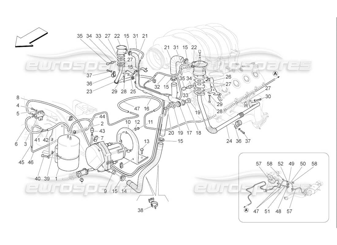 maserati qtp. (2009) 4.7 auto diagrama de piezas del sistema de aire adicional