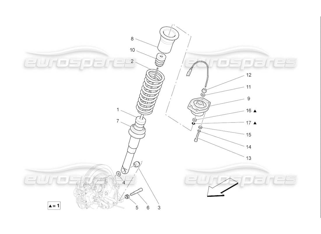 maserati qtp. (2006) 4.2 f1 diagrama de piezas de los dispositivos del amortiguador trasero