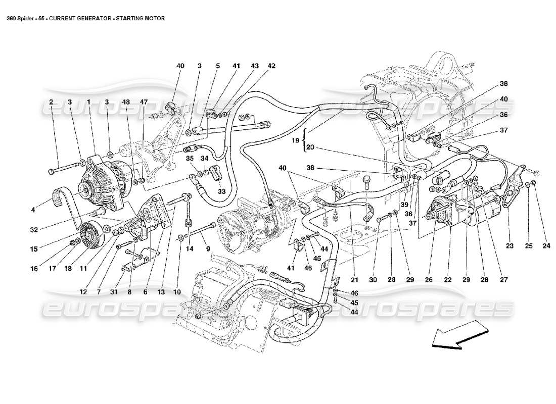 ferrari 360 spider generador de corriente: diagrama de piezas del motor de arranque