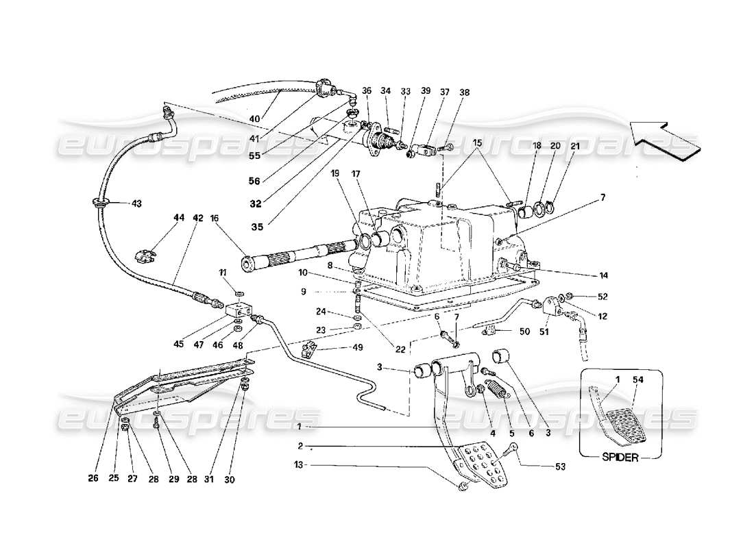 ferrari 348 (2.7 motronic) control de liberación del embrague diagrama de piezas