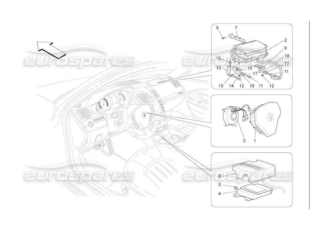 maserati qtp. (2007) 4.2 auto diagrama de piezas del sistema de airbag delantero