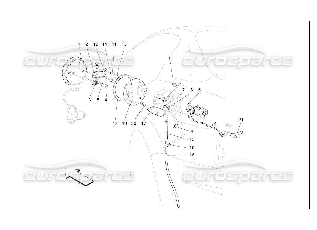 maserati qtp. (2007) 4.2 auto diagrama de piezas de controles y puerta del tanque de combustible