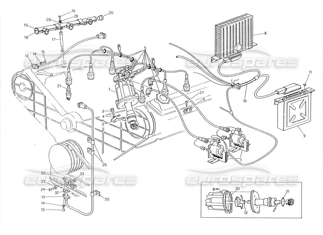 maserati 228 sistema de encendido - diagrama de piezas del distribuidor