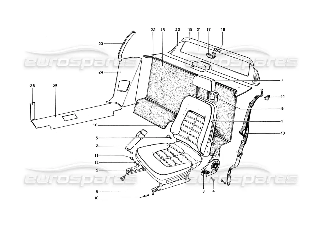 ferrari 365 gt4 berlinetta boxer interior trim, accessories and seats diagrama de piezas