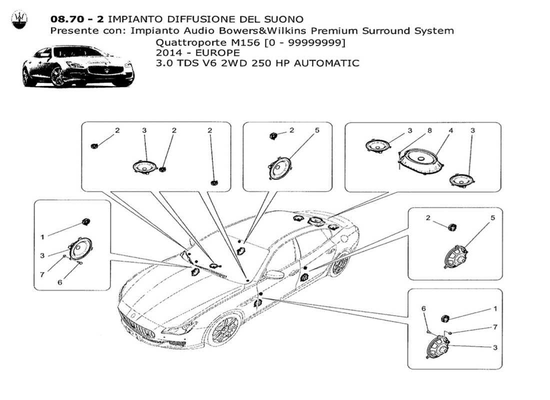 maserati qtp. v6 3.0 tds 250bhp 2014 sistema de difusión de sonido diagrama de piezas