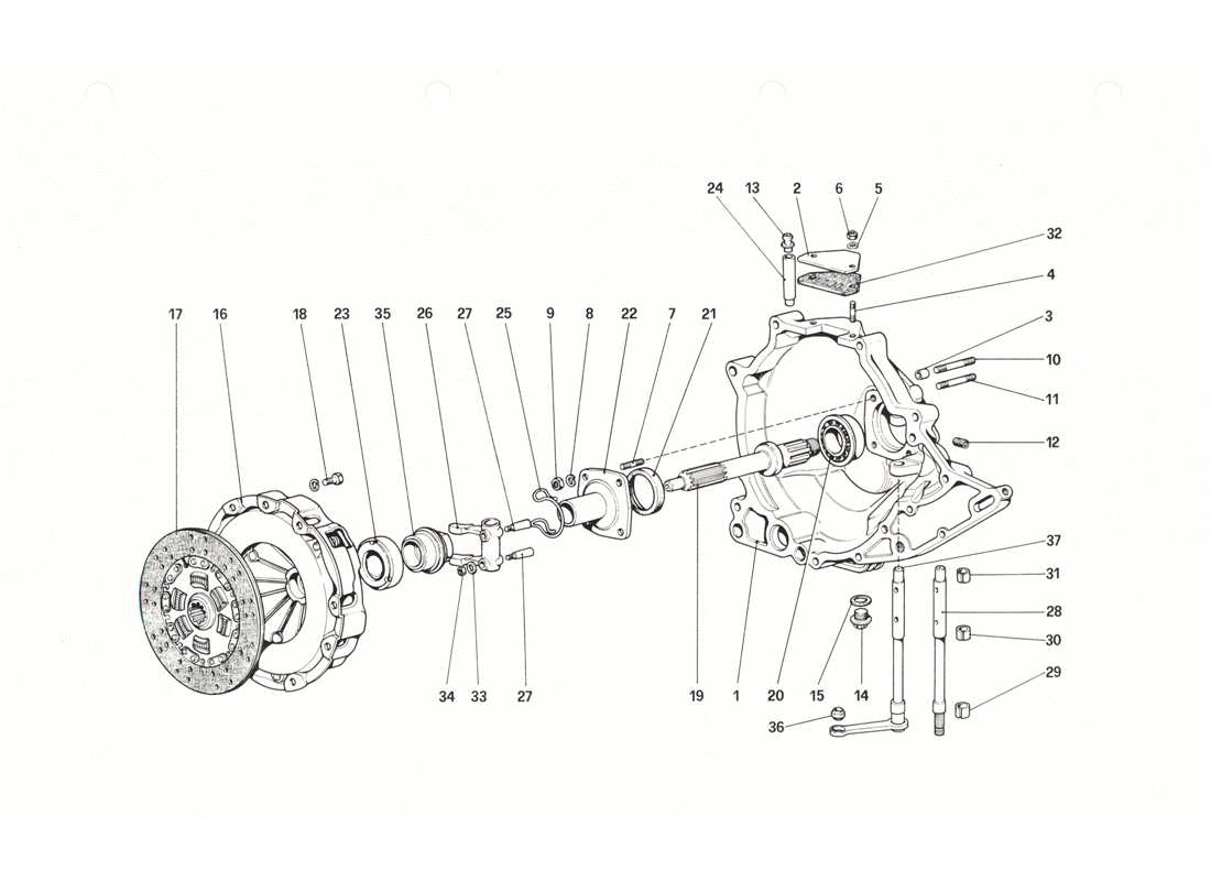 ferrari 208 gtb gts diagrama de piezas de la unidad de embrague y la cubierta