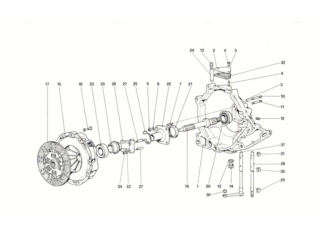 ferrari 208 gtb gts unidad de embrague y cubierta diagrama de piezas