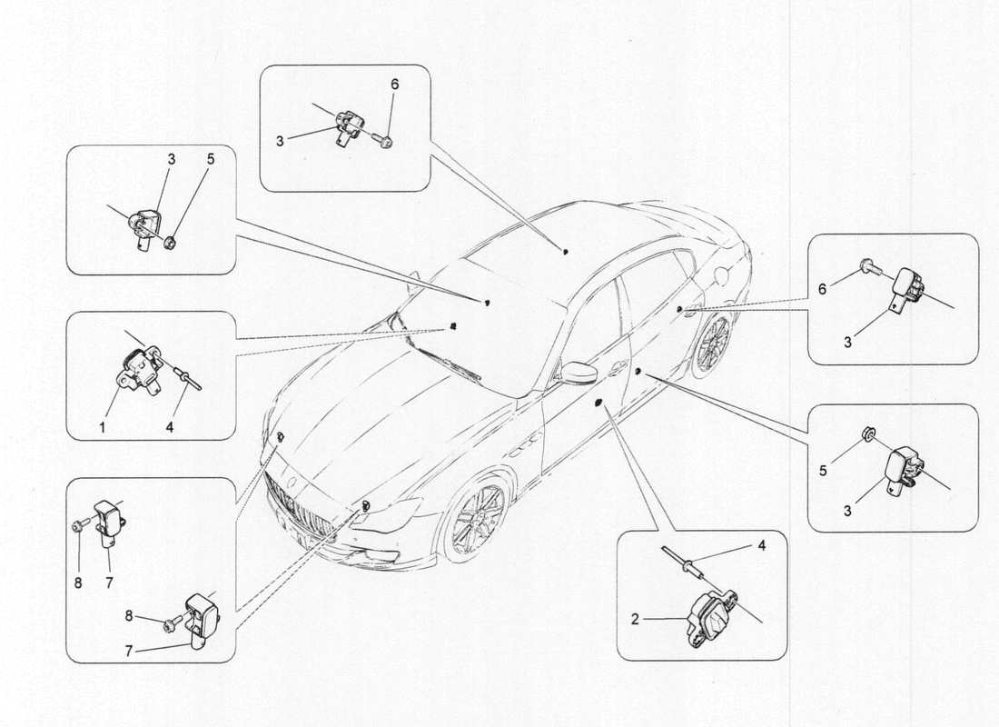maserati qtp. v6 3.0 tds 275bhp 2017 diagrama de piezas de los sensores de colisión