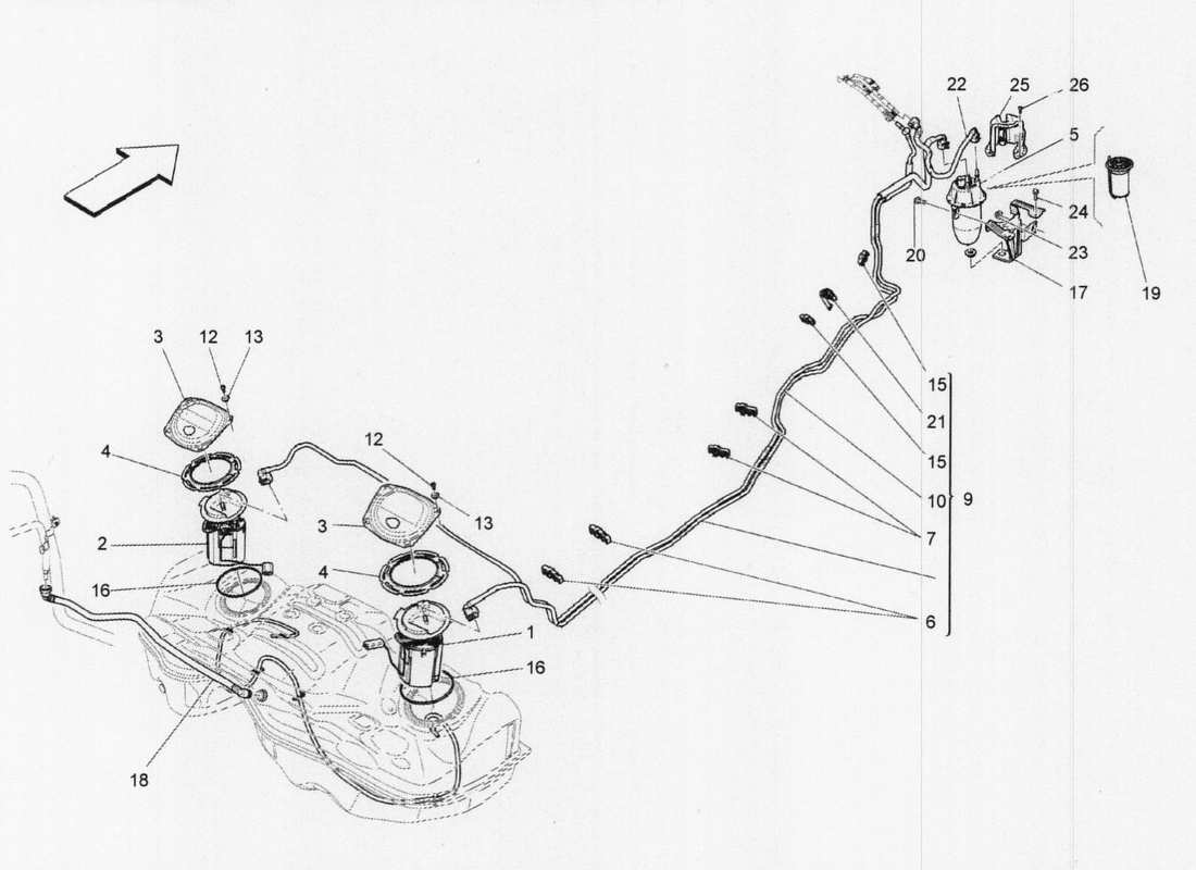 maserati qtp. v6 3.0 tds 275bhp 2017 diagrama de piezas de bombas de combustible y líneas de conexión