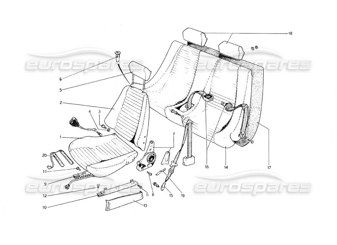 ferrari 308 gt4 dino (1979) diagrama de piezas de asientos