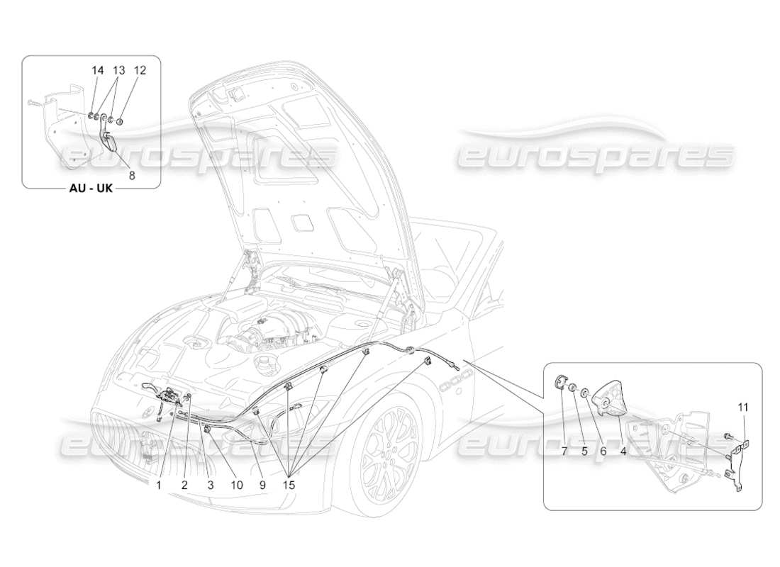maserati grancabrio (2010) 4.7 diagrama de piezas del botón de apertura de la tapa frontal