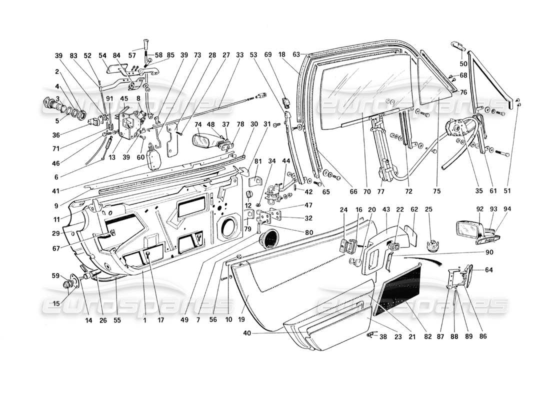 ferrari 328 (1985) puertas diagrama de piezas