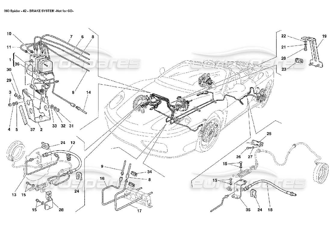 ferrari 360 spider diagrama de piezas del sistema de frenos