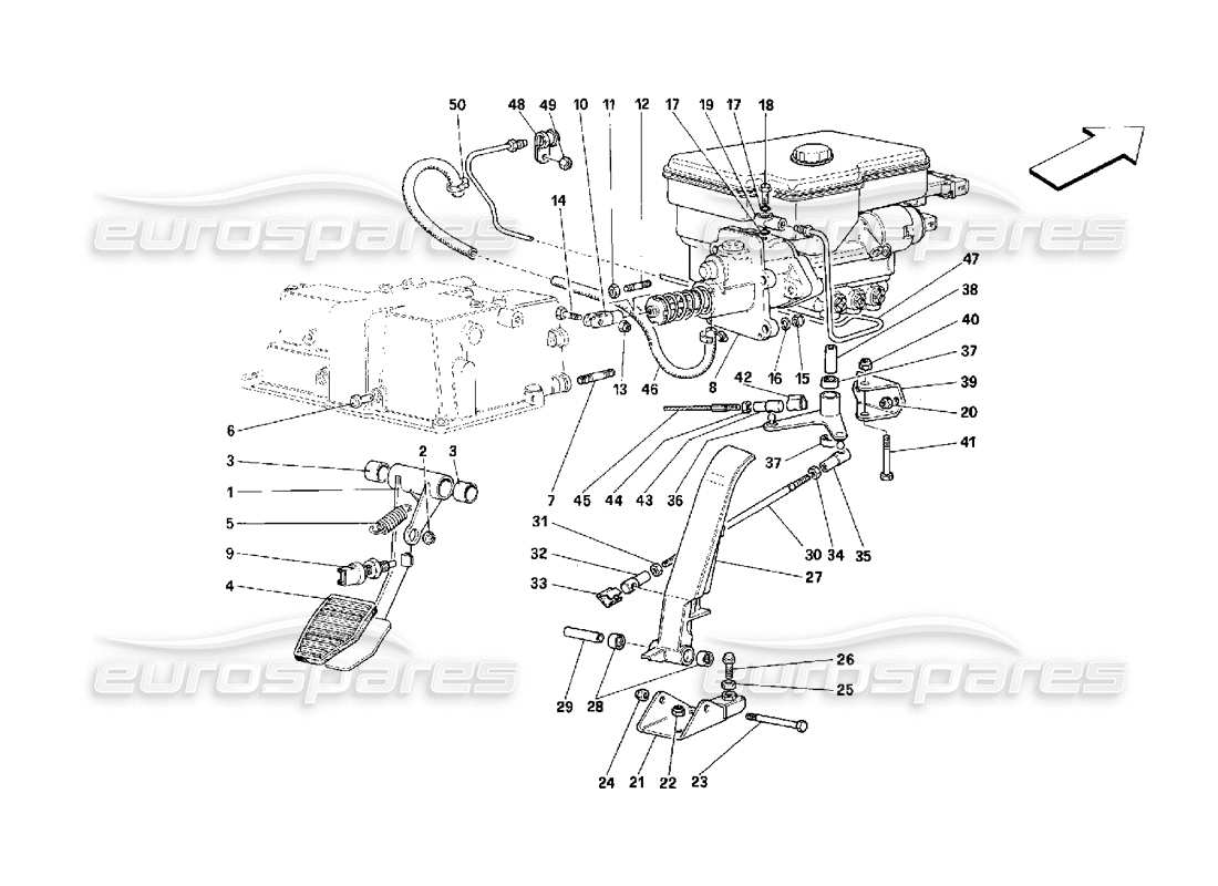 ferrari 348 (2.7 motronic) diagrama de piezas del sistema hidráulico de freno y pedal del acelerador