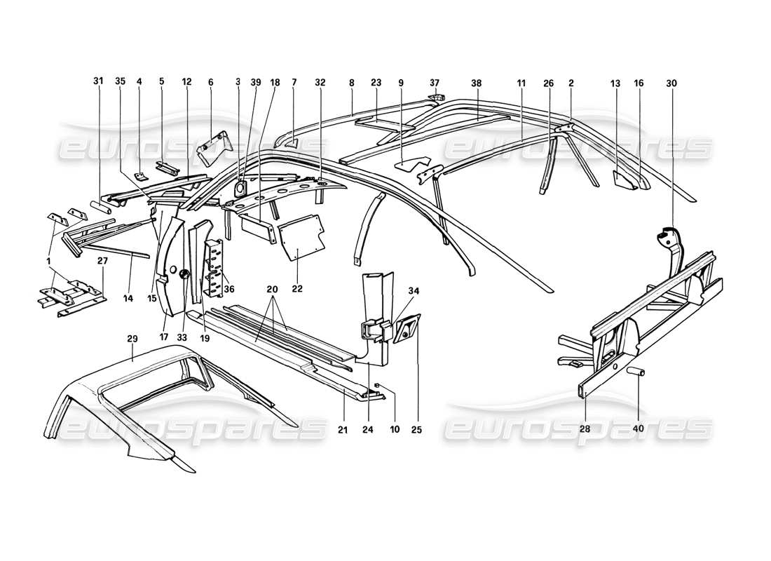 ferrari 308 gtb (1980) carrocería - elementos internos (variantes para rhd - versiones aus) diagrama de piezas