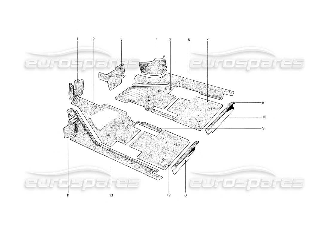 ferrari 308 gt4 dino (1979) diagrama de piezas de alfombras