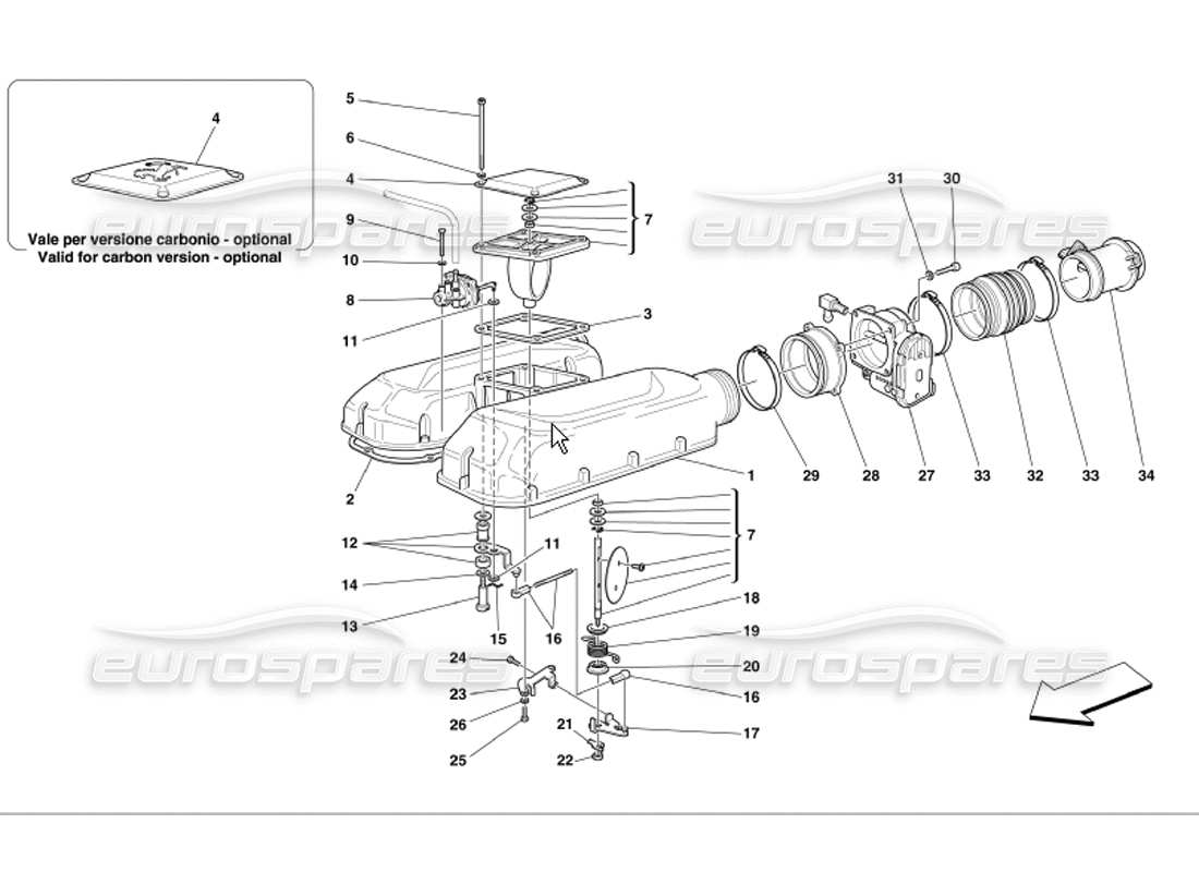 ferrari 360 modena diagrama de piezas de la cubierta del colector de admisión de aire