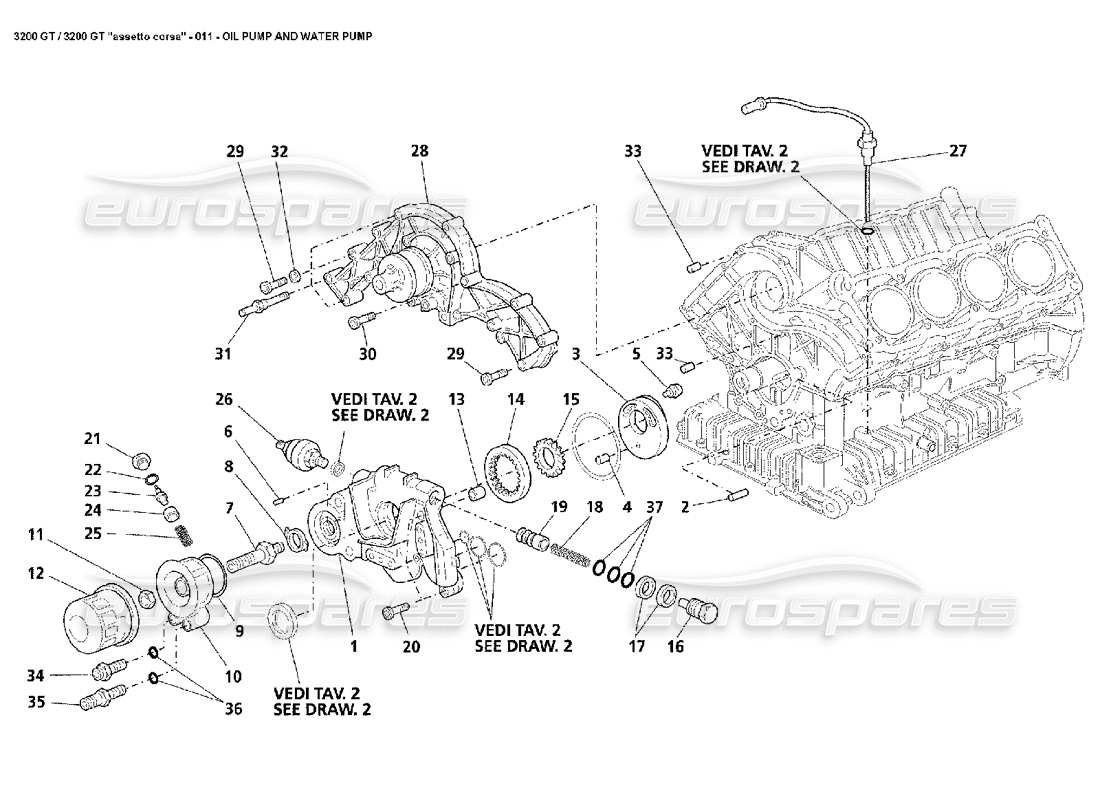 maserati 3200 gt/gta/assetto corsa diagrama de piezas de la bomba de aceite y la bomba de agua
