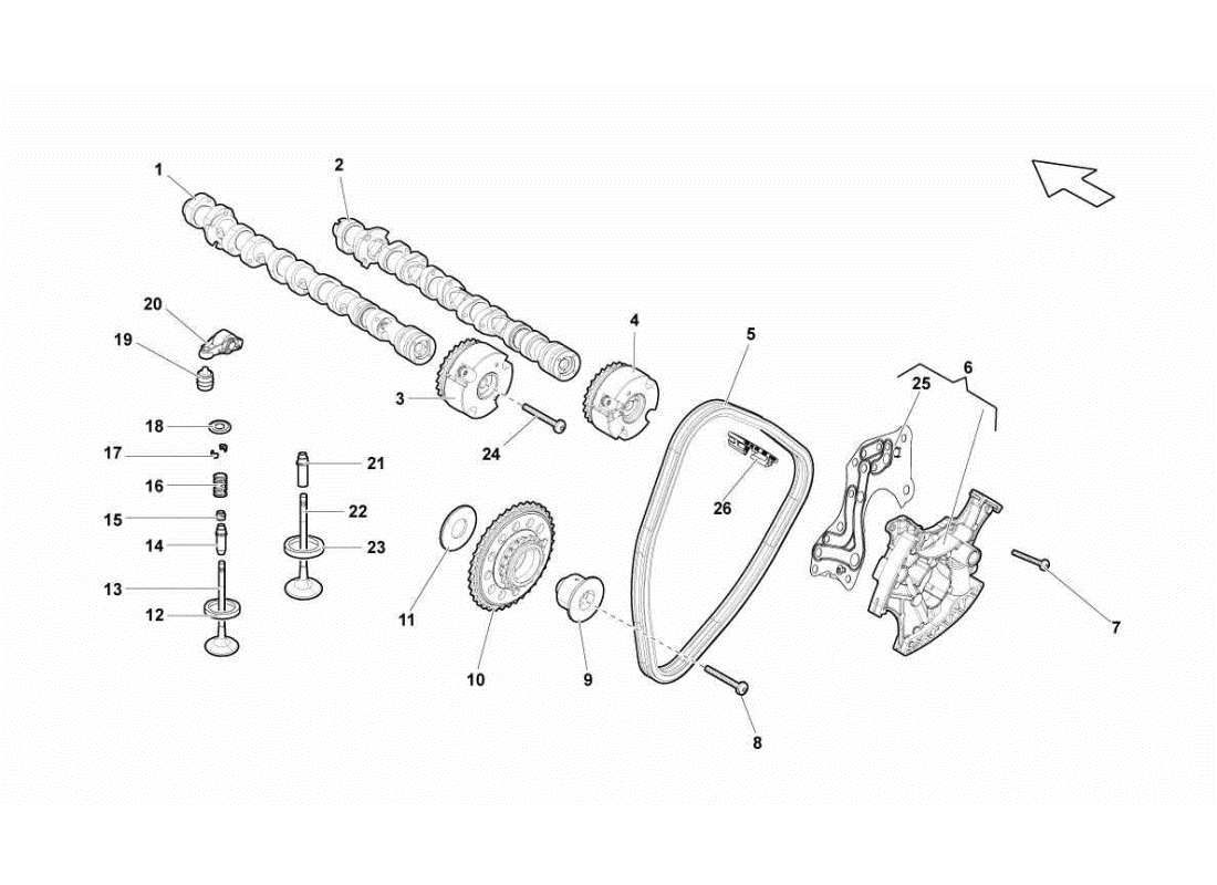 lamborghini gallardo sts ii sc sistema de tiempo del cabezal derecho diagrama de piezas