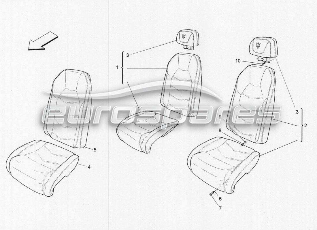 maserati grancabrio mc centenario diagrama de piezas de las cubiertas de los asientos traseros