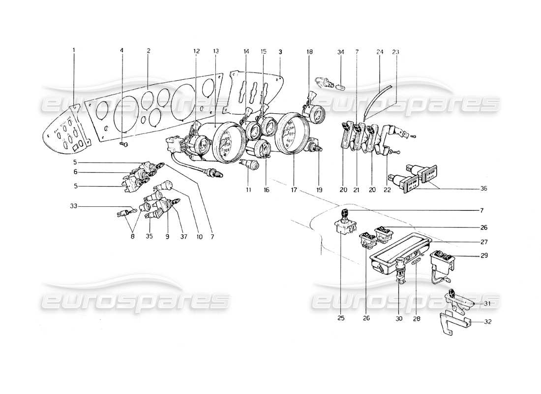 ferrari 308 gt4 dino (1979) diagrama de piezas de instrumentos y accesorios