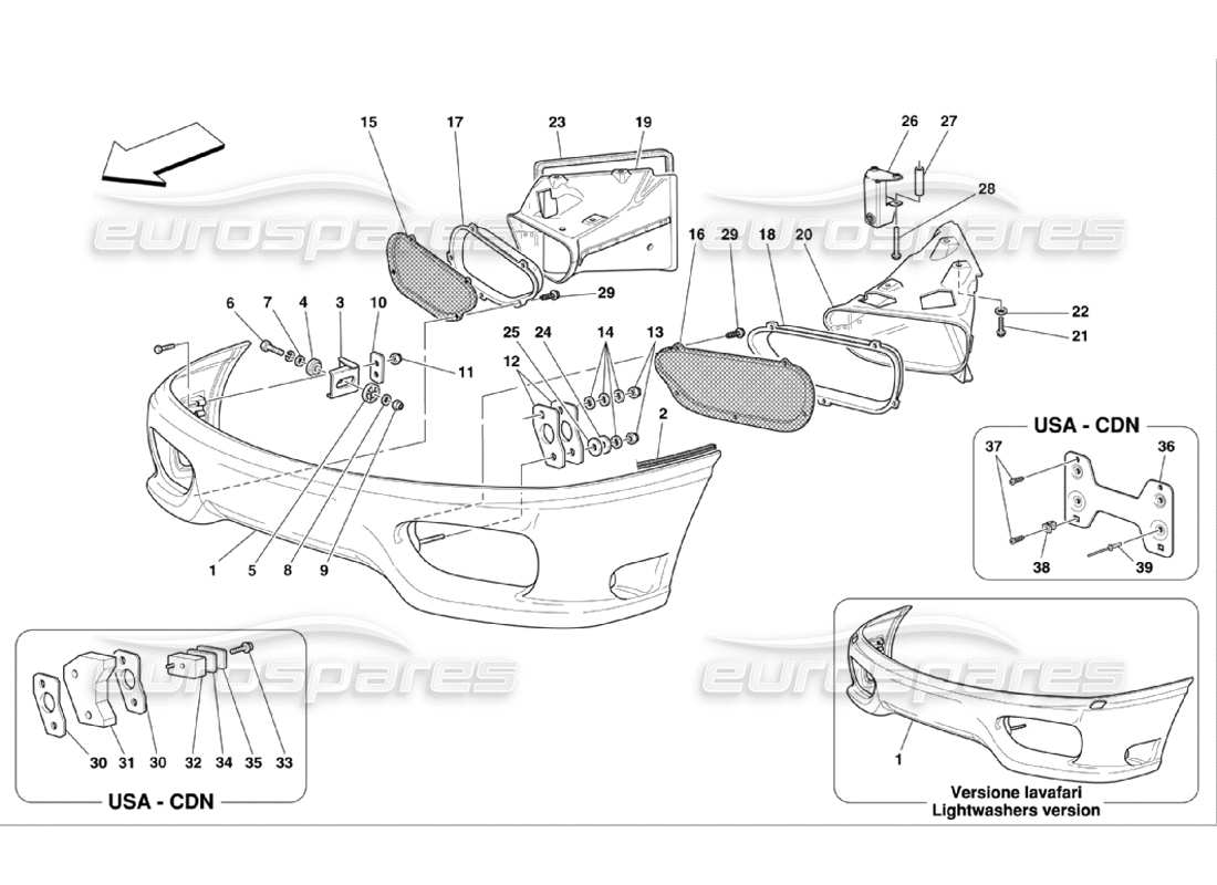 ferrari 360 challenge stradale diagrama de piezas del parachoques delantero