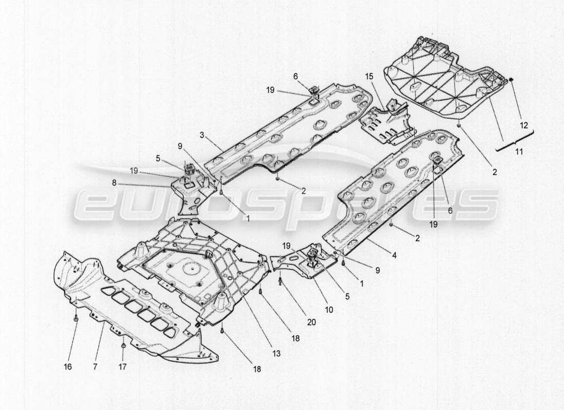 maserati qtp. v8 3.8 530bhp auto 2015 diagrama de piezas de protectores debajo de la carrocería y debajo del piso