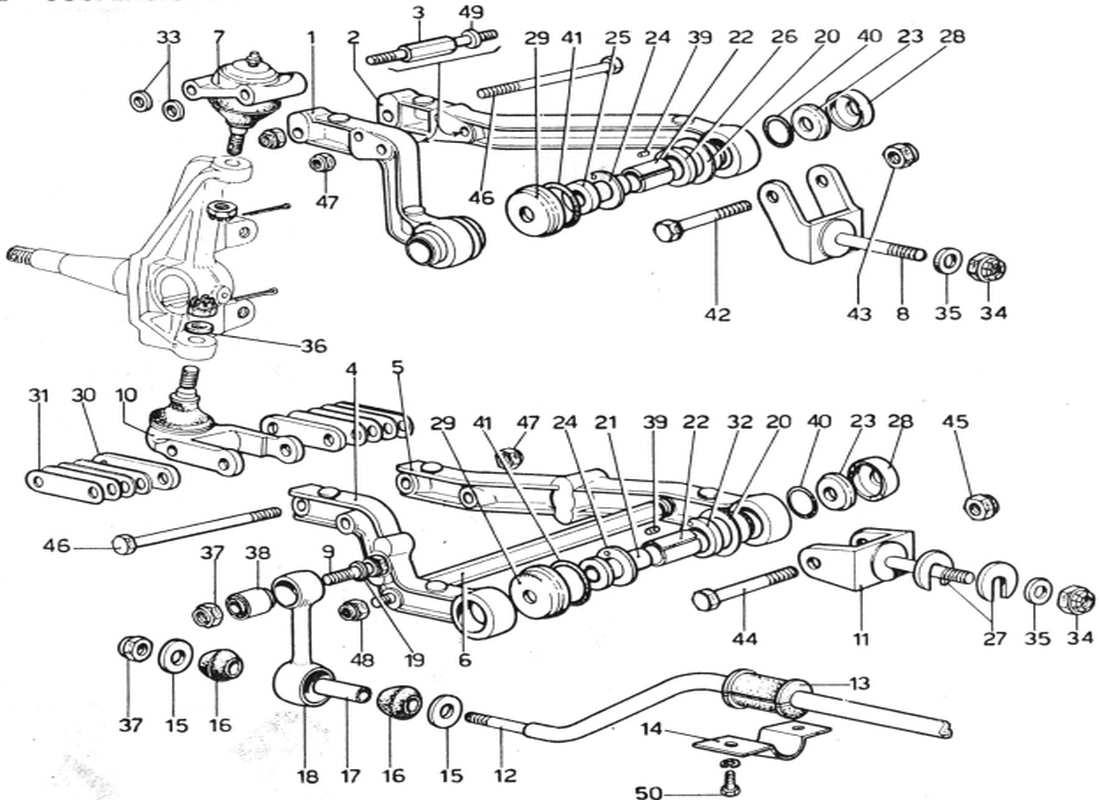 ferrari 365 gtb4 daytona (1969) diagrama de piezas de la suspensión delantera