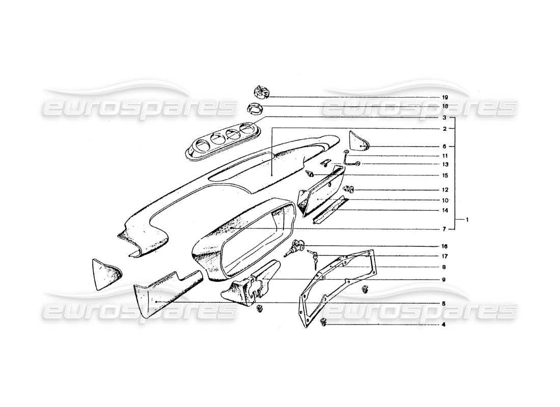 ferrari 365 gt4 2+2 coachwork tablero de instrumentos y interruptor de encendido diagrama de piezas