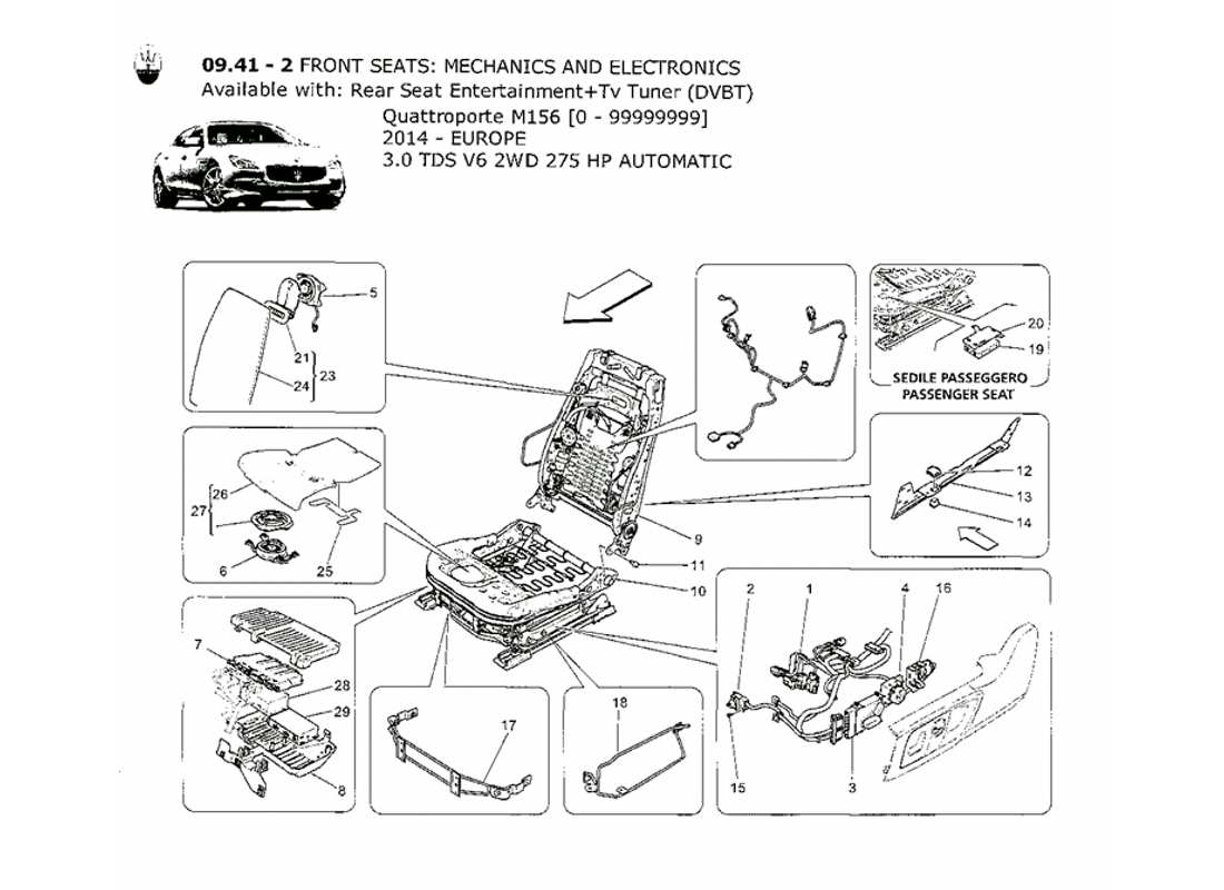 maserati qtp. v6 3.0 tds 275bhp 2014 asientos delanteros: mecánica y electrónica diagrama de piezas