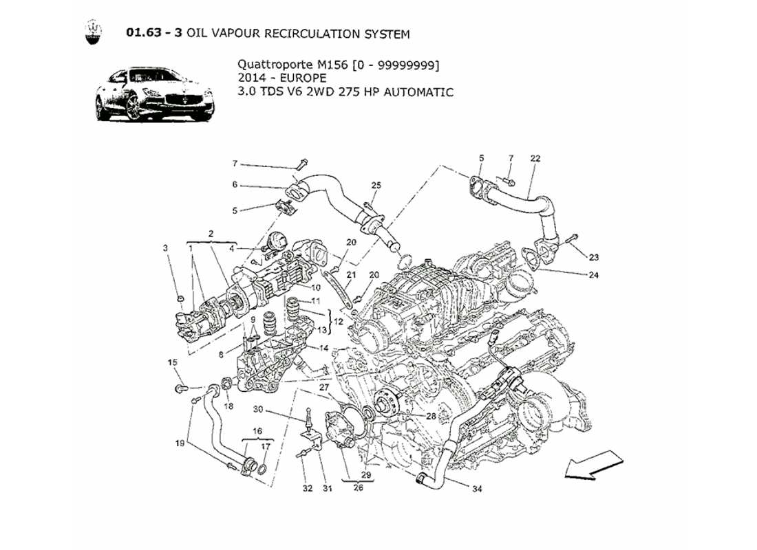 maserati qtp. v6 3.0 tds 275bhp 2014 diagrama de piezas del sistema de recirculación de vapores de aceite