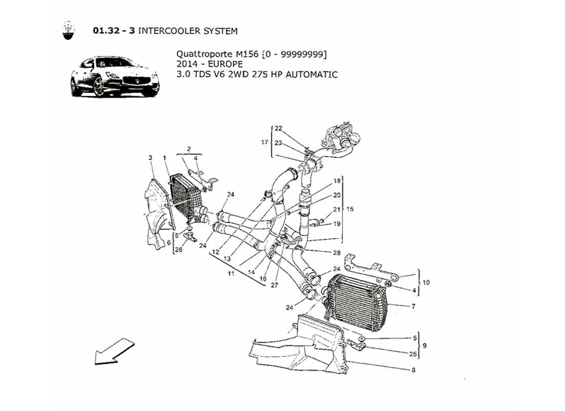 maserati qtp. v6 3.0 tds 275bhp 2014 diagrama de piezas del sistema intercooler