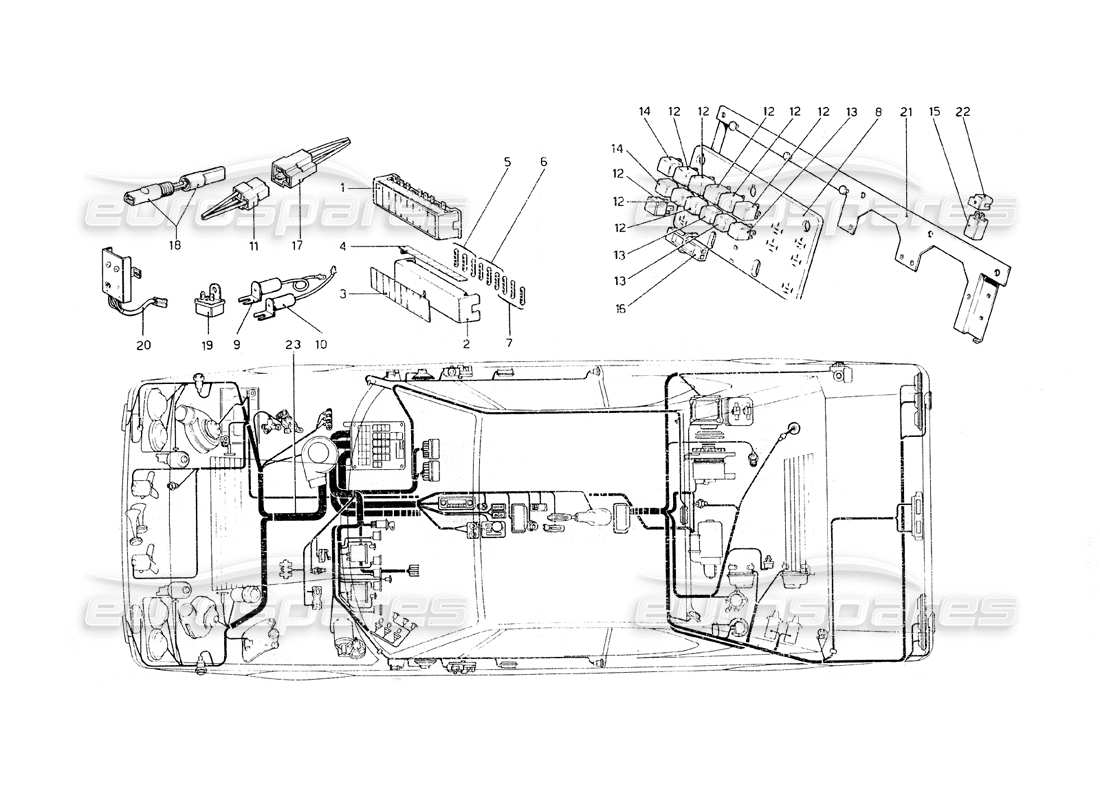 ferrari 308 gt4 dino (1979) diagrama de piezas de fusibles y relés