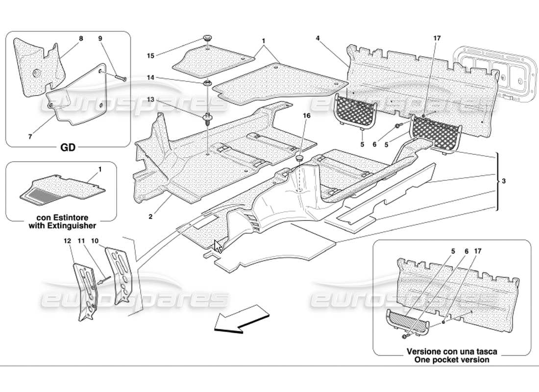 ferrari 360 modena alfombras del habitáculo diagrama de piezas