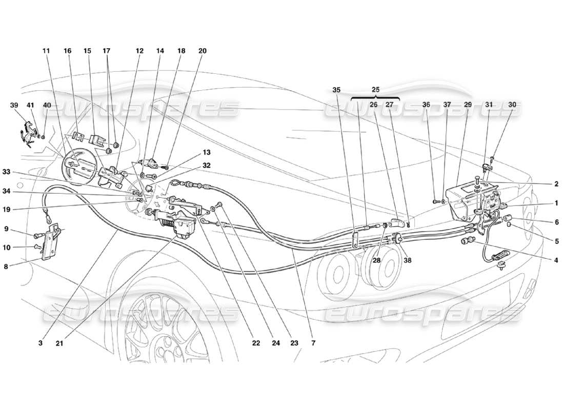 ferrari 360 challenge stradale dispositivos de apertura para el capó del motor y el diagrama de piezas de la puerta de gas