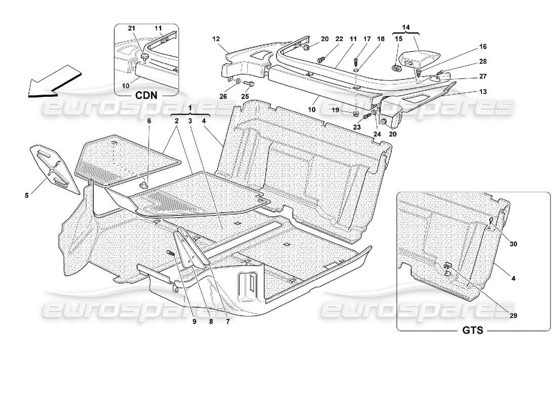 ferrari 355 (2.7 motronic) alfombras del habitáculo diagrama de piezas