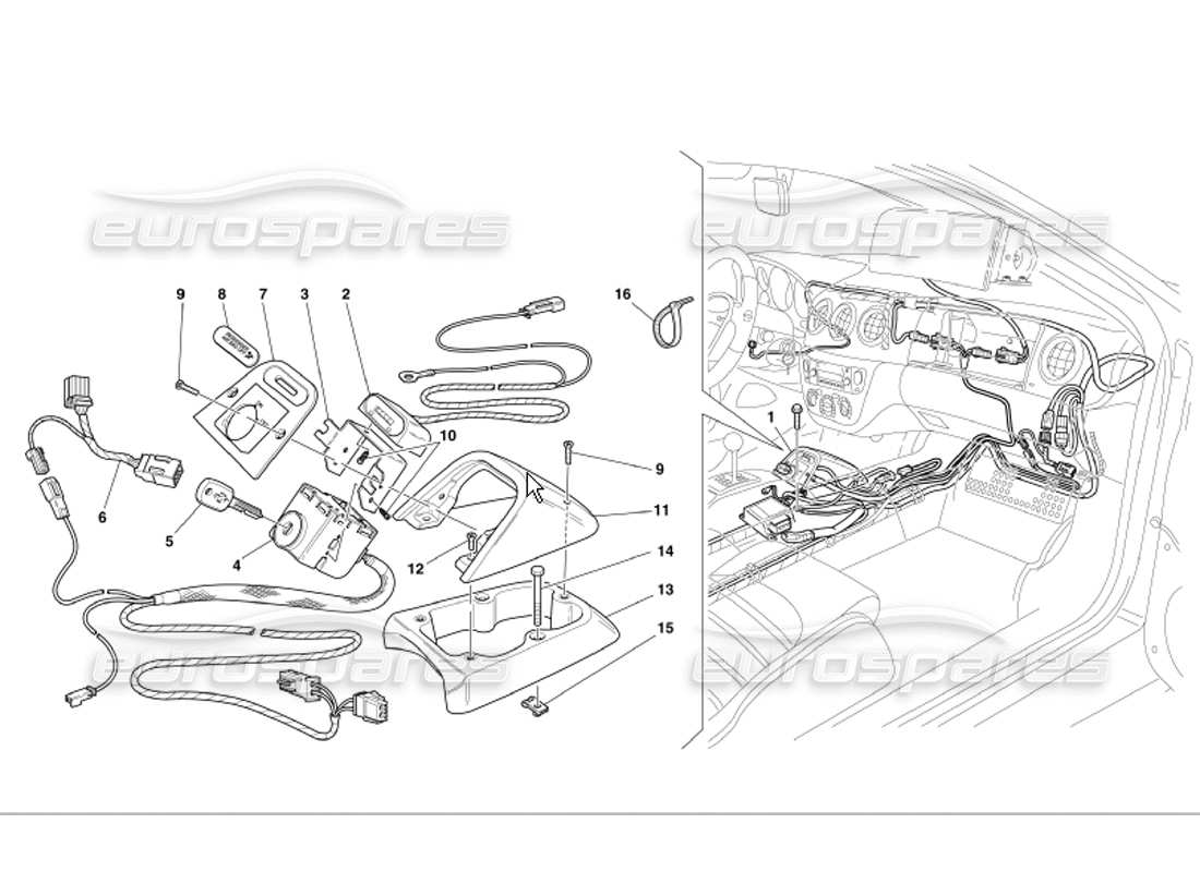 ferrari 360 modena kit de exclusión de airbag del pasajero diagrama de piezas
