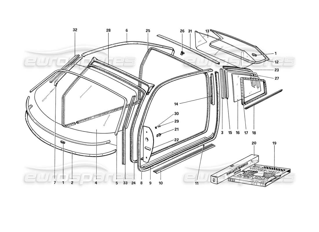 ferrari 308 gtb (1980) diagrama de piezas de gafas