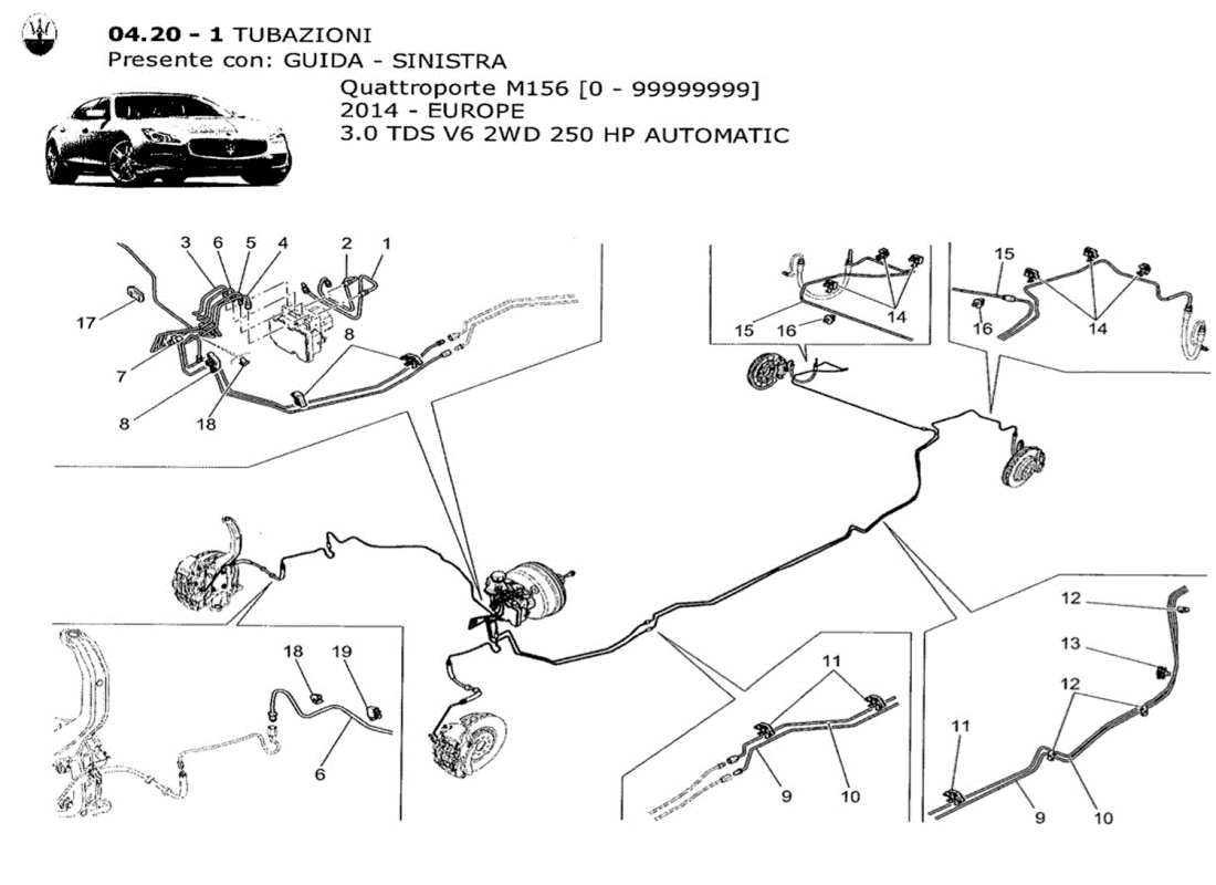 maserati qtp. v6 3.0 tds 250bhp 2014 diagrama de partes de líneas