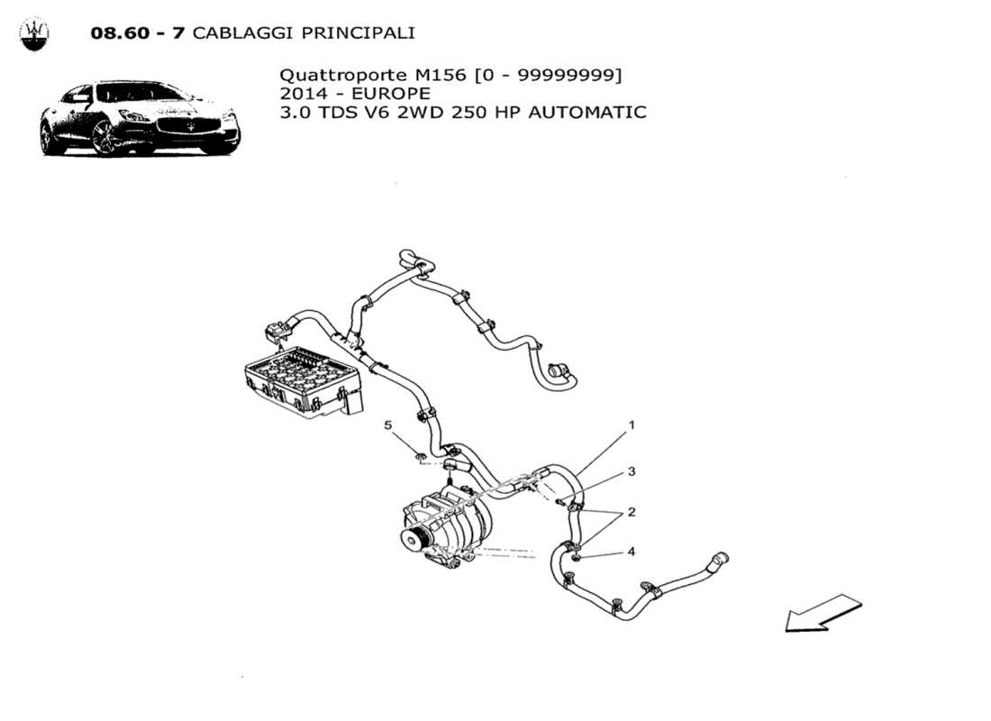 maserati qtp. v6 3.0 tds 250bhp 2014 diagrama de piezas de cableado principal