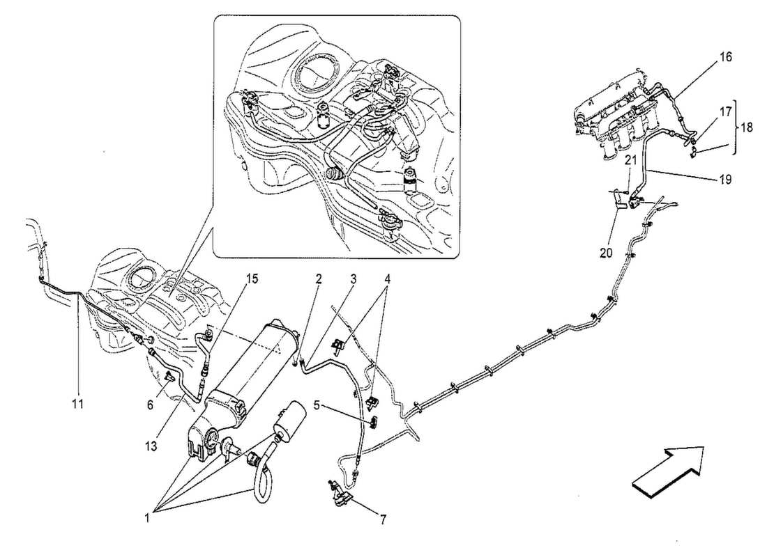 maserati qtp. v8 3.8 530bhp 2014 diagrama de piezas del sistema de recirculación de vapores de combustible