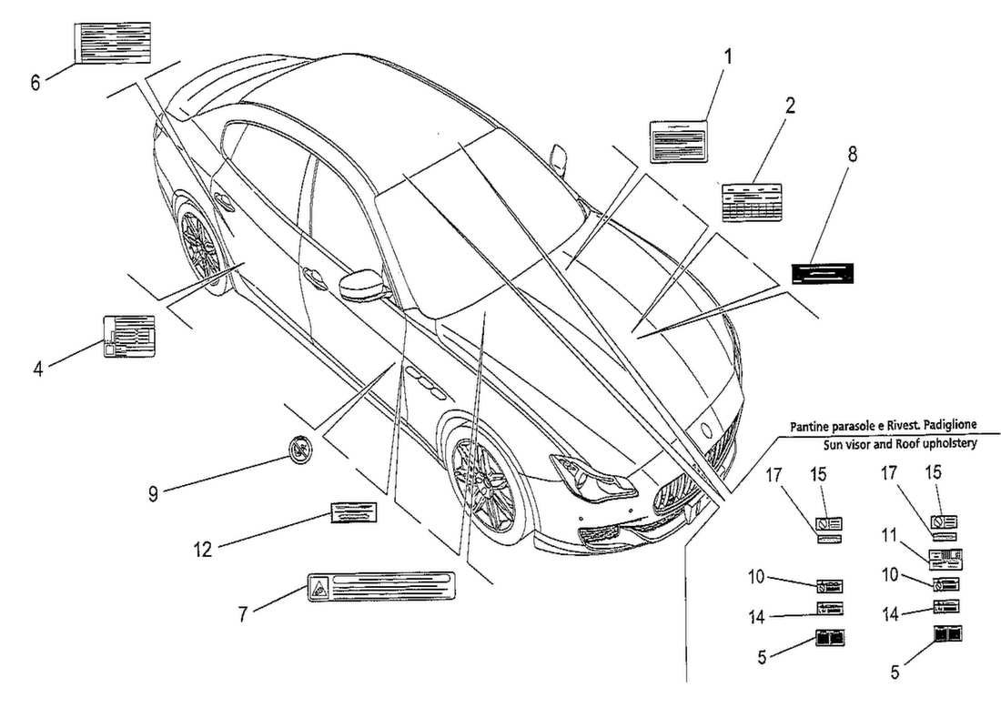 maserati qtp. v8 3.8 530bhp 2014 diagrama de piezas de pegatinas y etiquetas