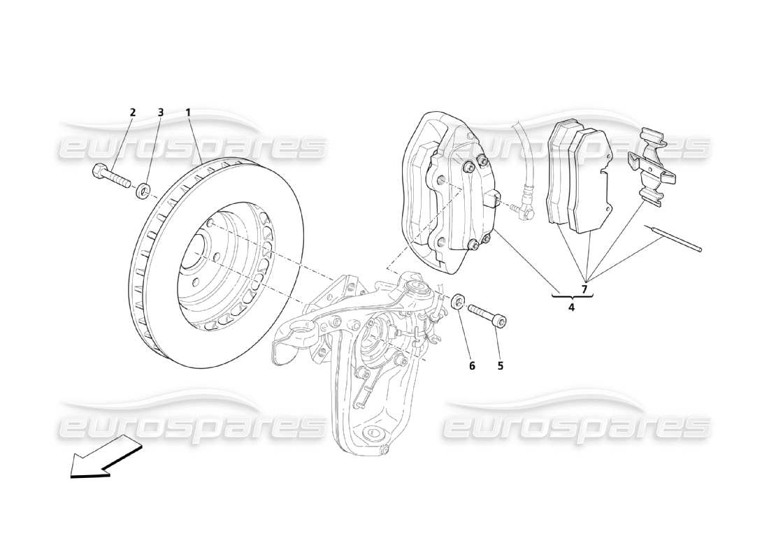 maserati qtp. (2003) 4.2 diagrama de piezas de las piezas de frenado de las ruedas delanteras