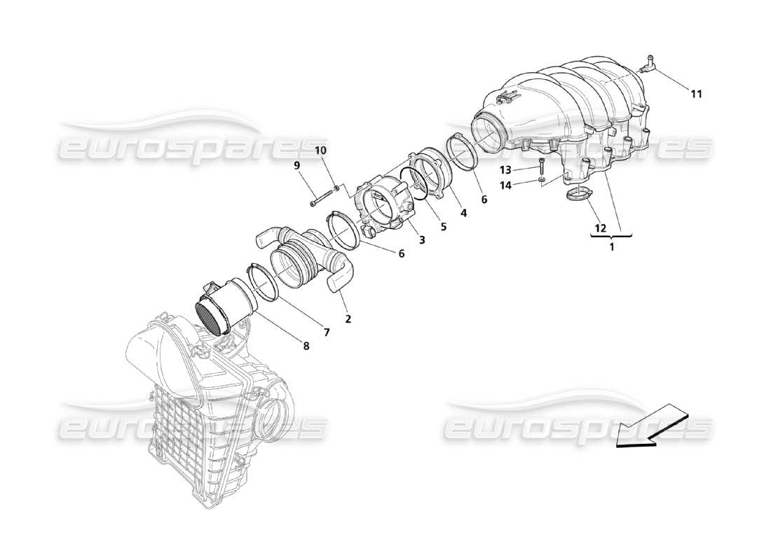 maserati qtp. (2003) 4.2 diagrama de piezas del colector de admisión de aire y del soporte del acelerador