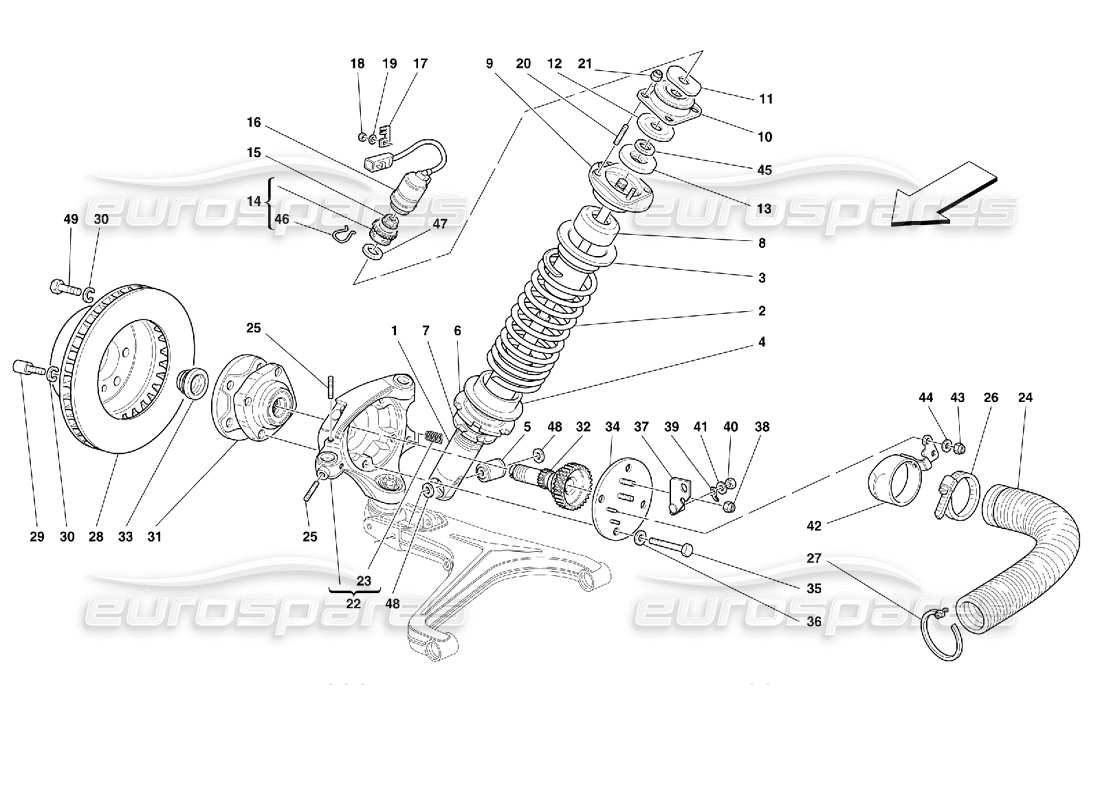 ferrari 355 (2.7 motronic) suspensión delantera - amortiguador y disco de freno diagrama de piezas