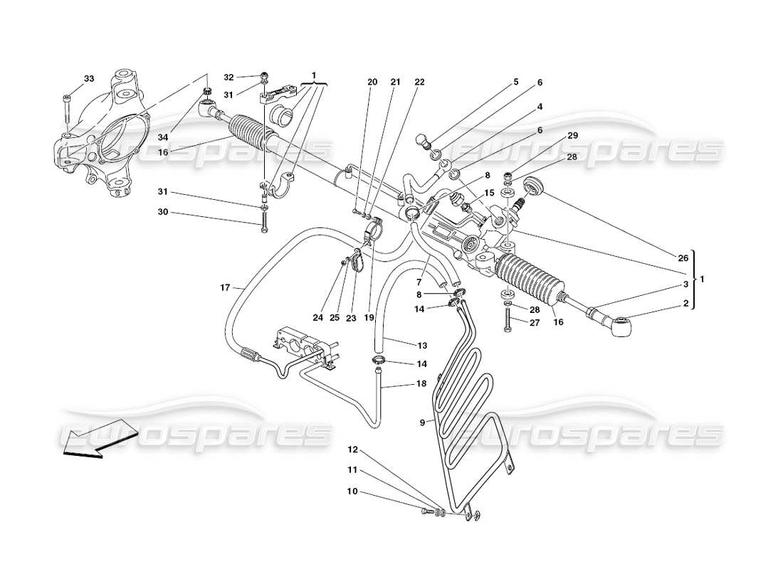 ferrari 430 challenge (2006) caja de dirección hidráulica y diagrama de piezas serpentina