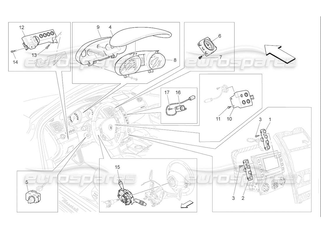 maserati qtp. (2006) 4.2 f1 diagrama de piezas de los dispositivos del tablero