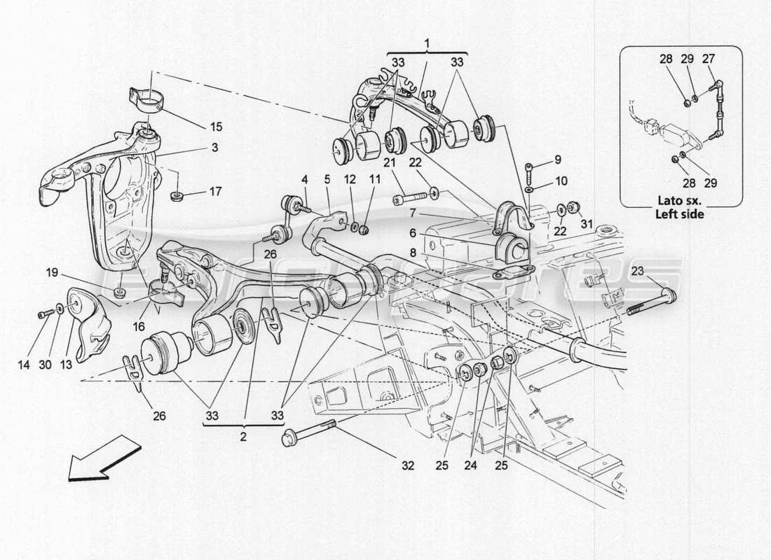 maserati granturismo special edition suspensión delantera diagrama de piezas