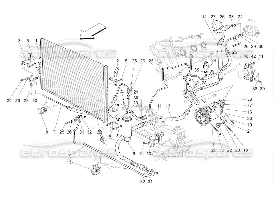 maserati qtp. (2009) 4.2 auto unidad a c: diagrama de piezas de los dispositivos del compartimento del motor