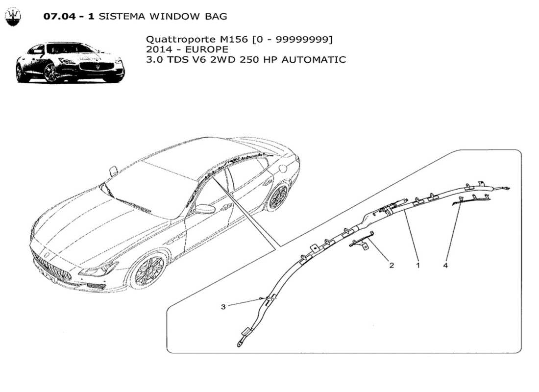 maserati qtp. v6 3.0 tds 250bhp 2014 diagrama de piezas del sistema de bolsa de ventana
